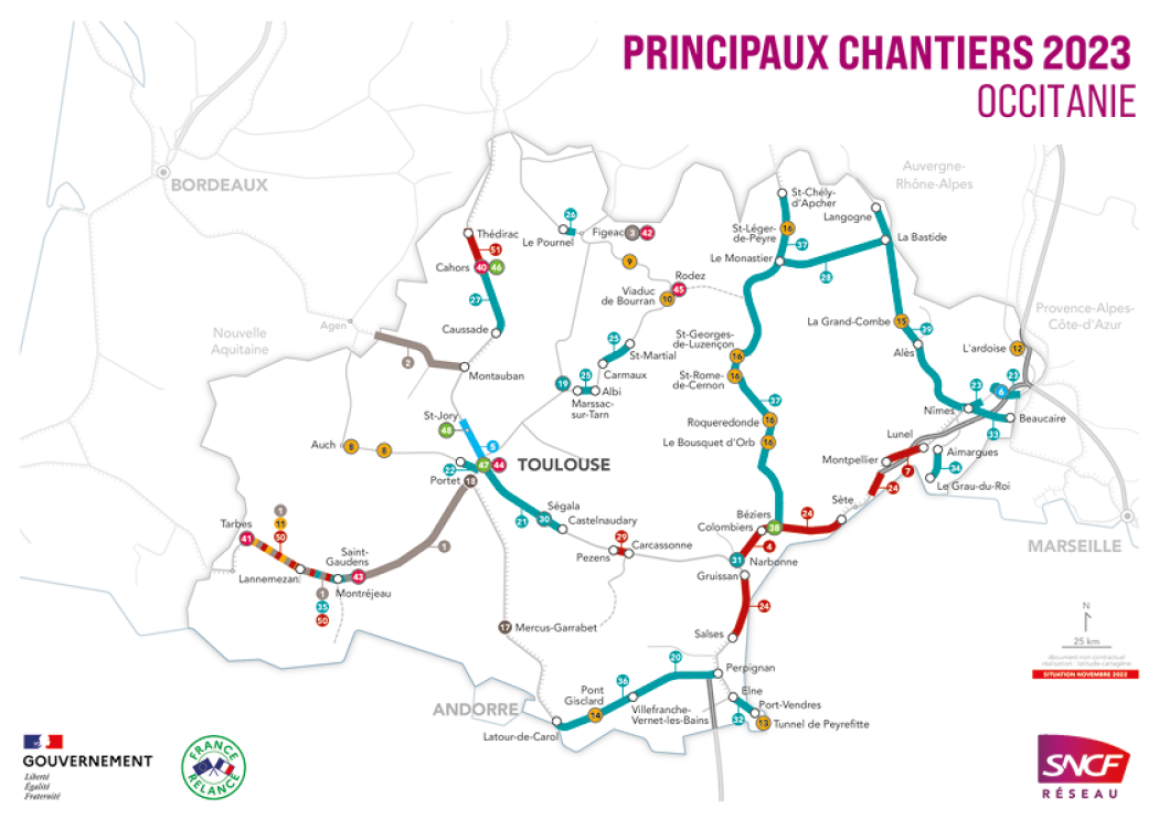 Carte des chantiers 2023 en Occitanie