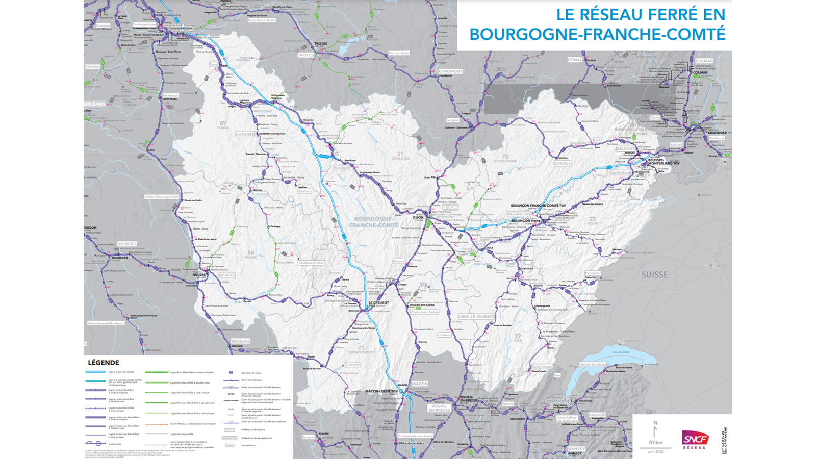 Le réseau ferré en Bourgogne-Franche-Comté