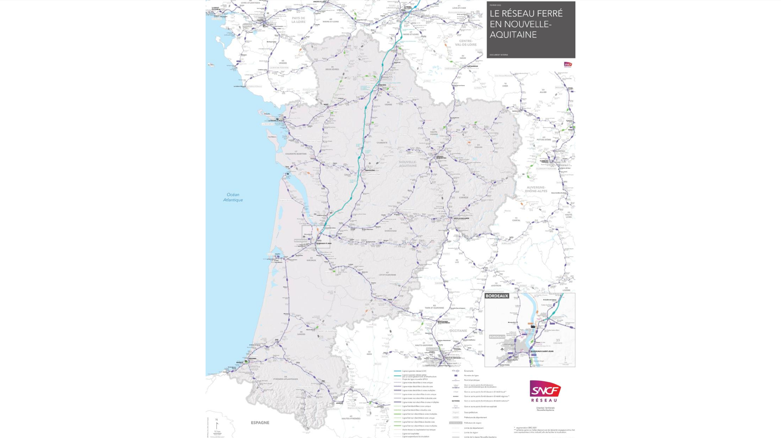 Illustration de la carte du réseau ferré - Nouvelle-Aquitaine