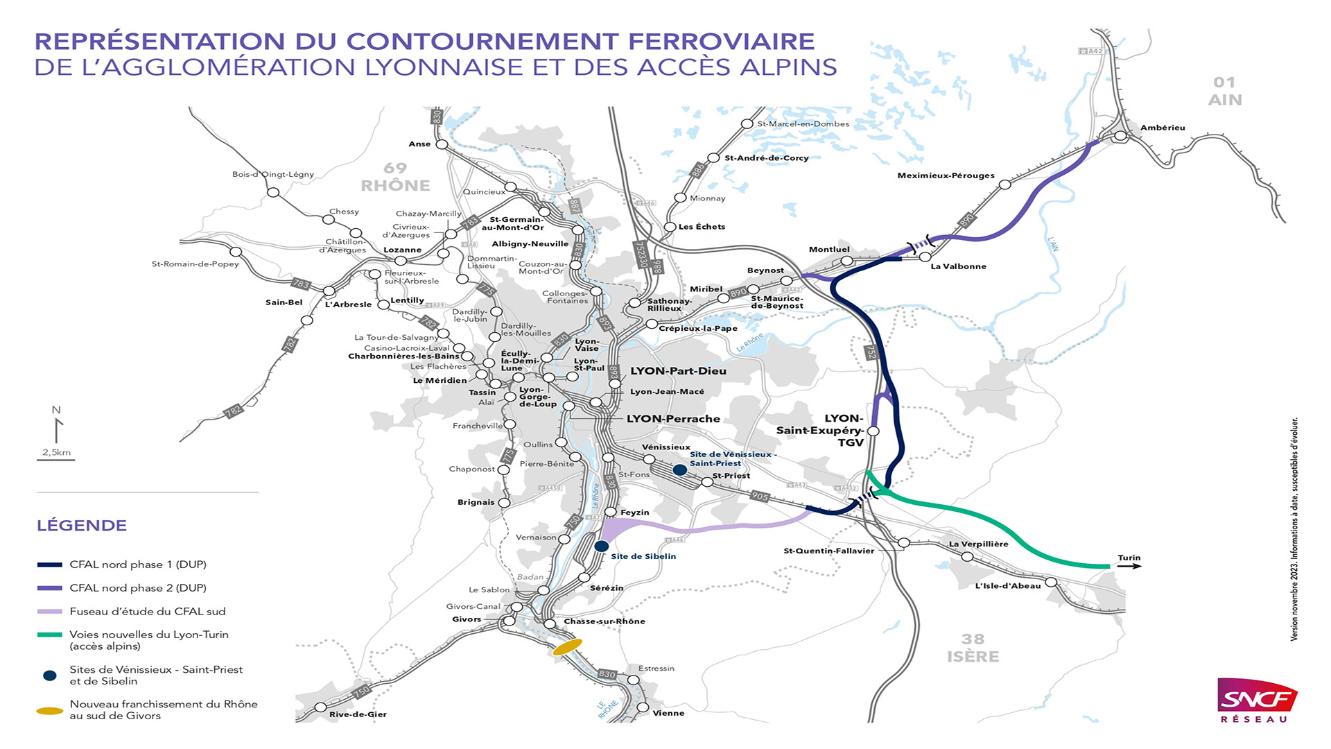 Carte des contournements ferroviaires et accès alpins en AURA