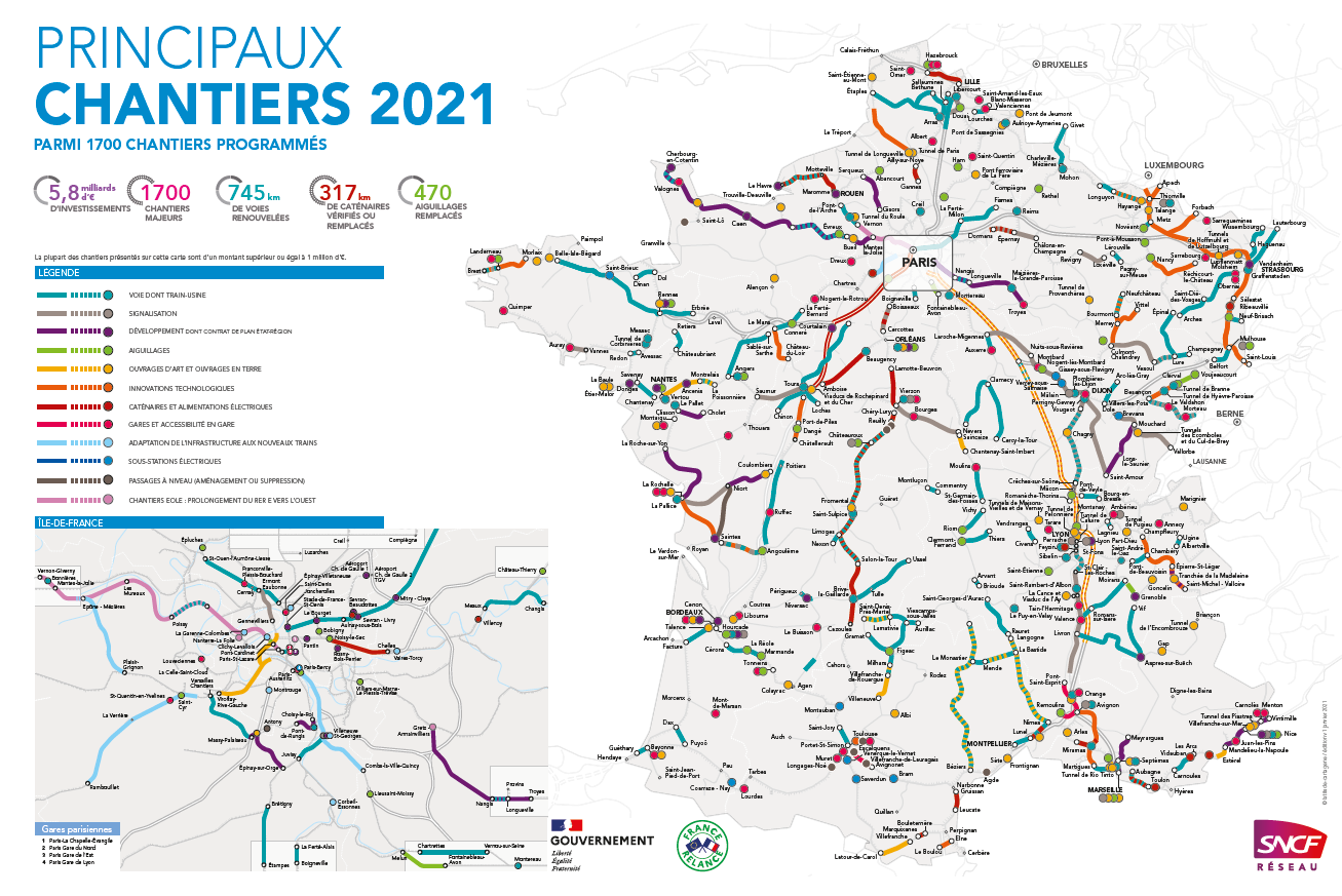 Carte principaux chantiers 2021