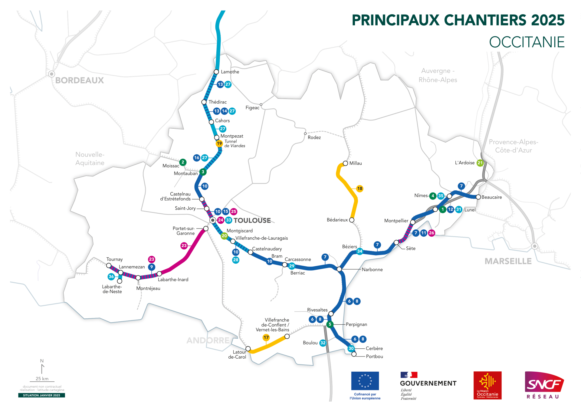 Carte travaux Occitanie 2025