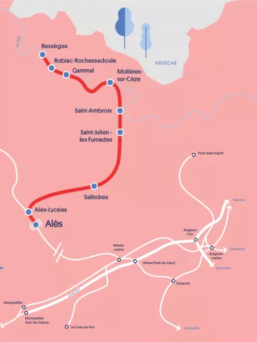 Schéma carte situation Alès-Bessèges