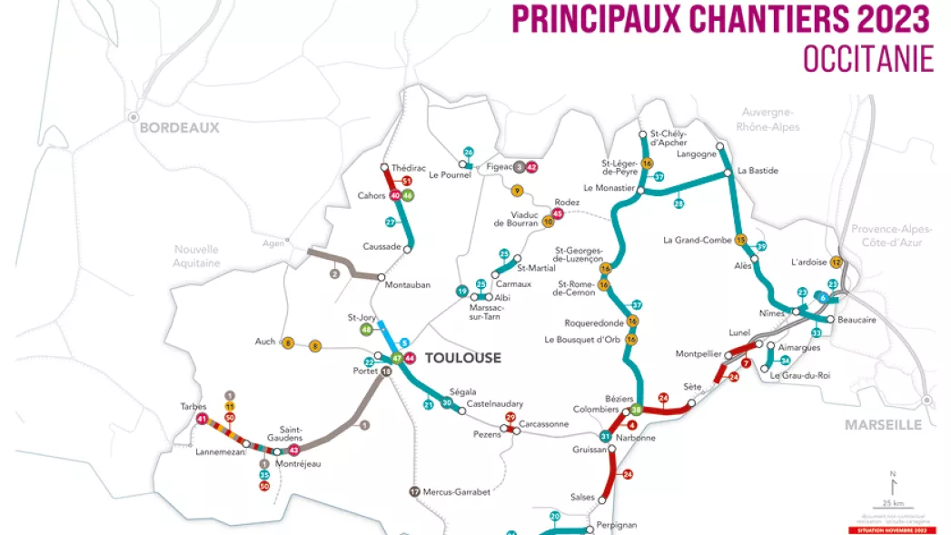 Carte des chantiers 2023 en Occitanie