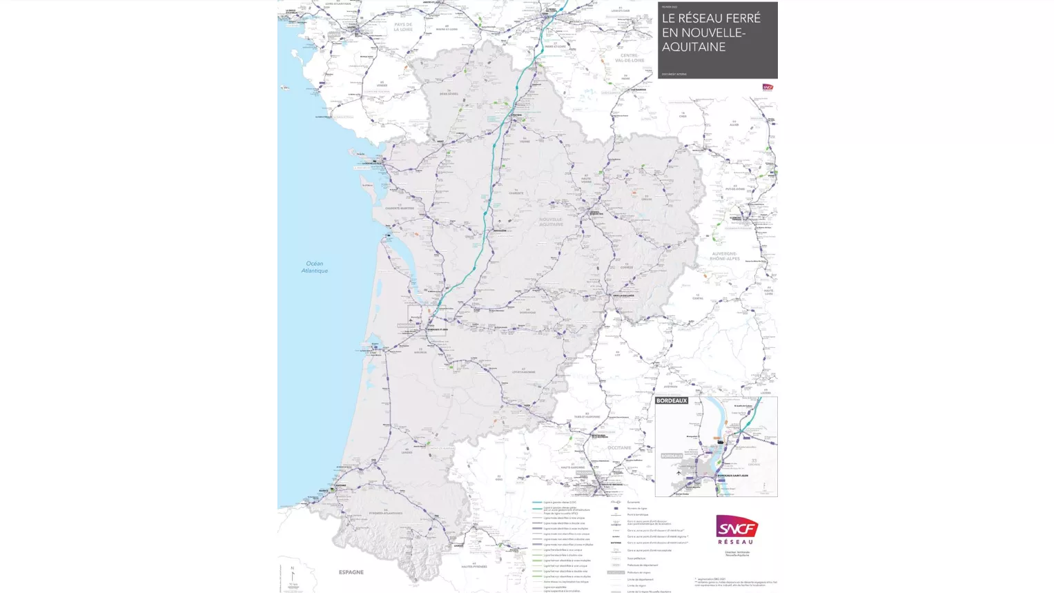 Illustration de la carte du réseau ferré - Nouvelle-Aquitaine