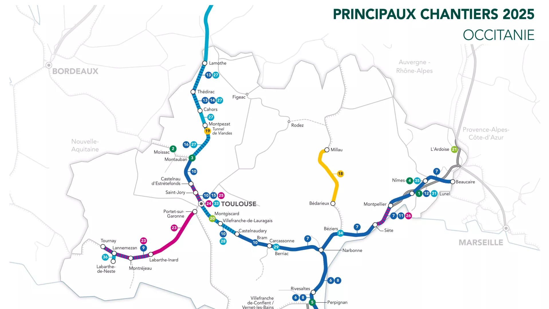 Carte travaux Occitanie 2025