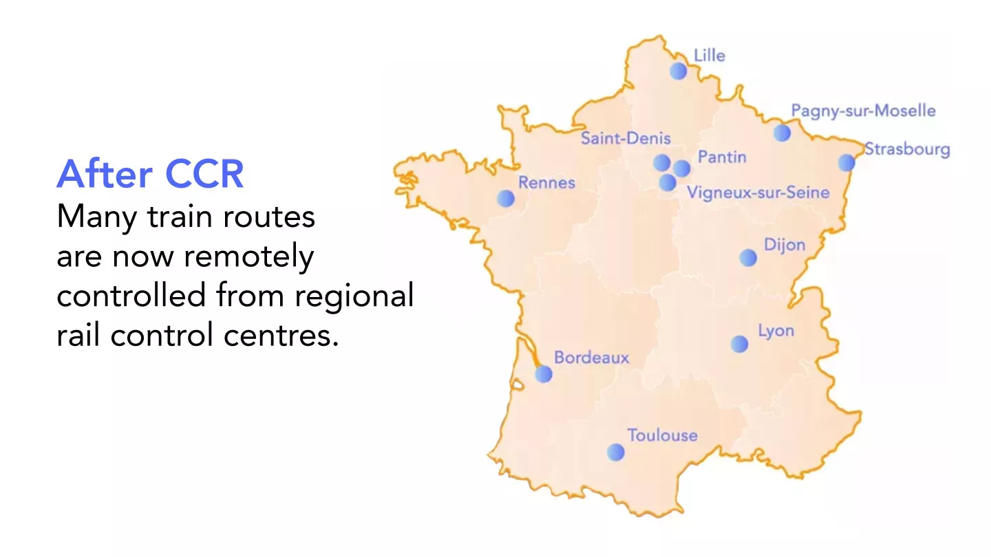 Infographic representing the railway controlled from regional rail control centres