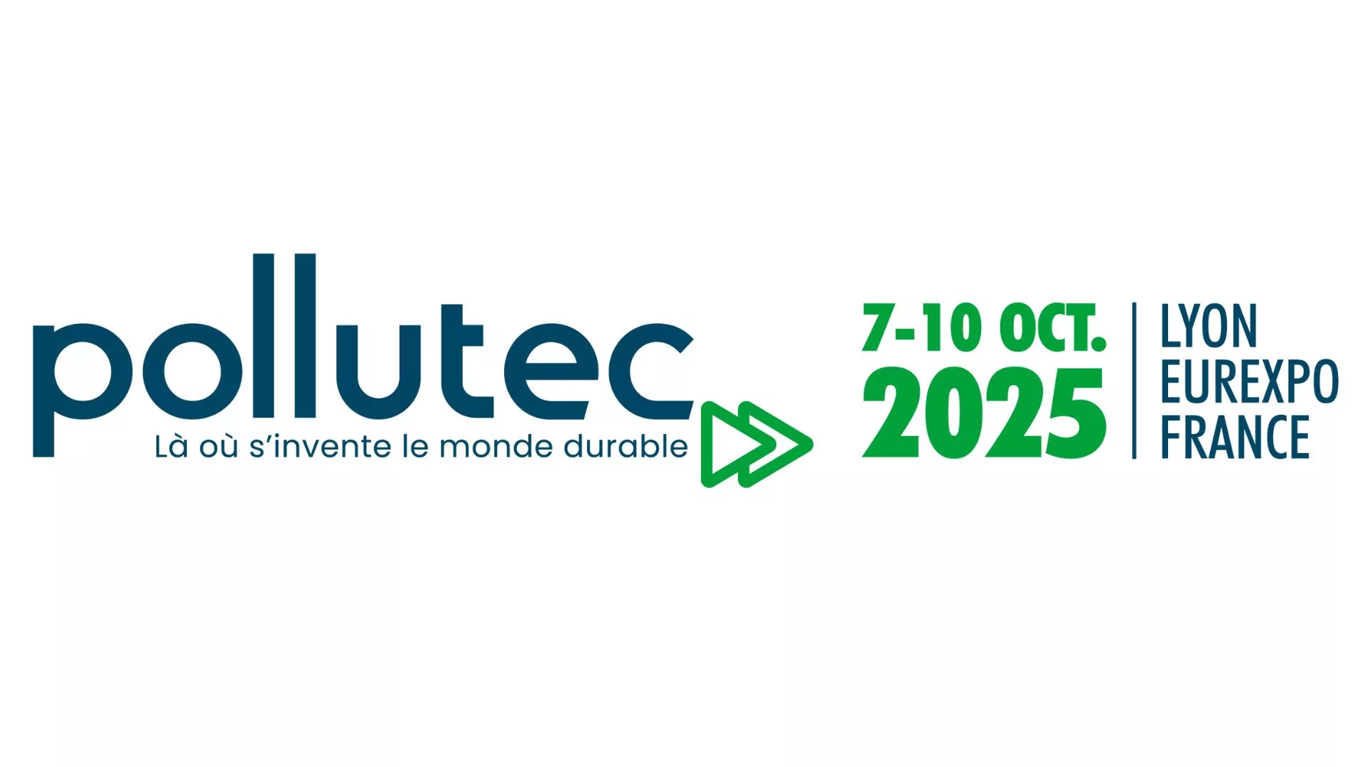Visuel Pollutec 2025 avec date (du 7 au 10 octobre ) et le lieu (Lyon)