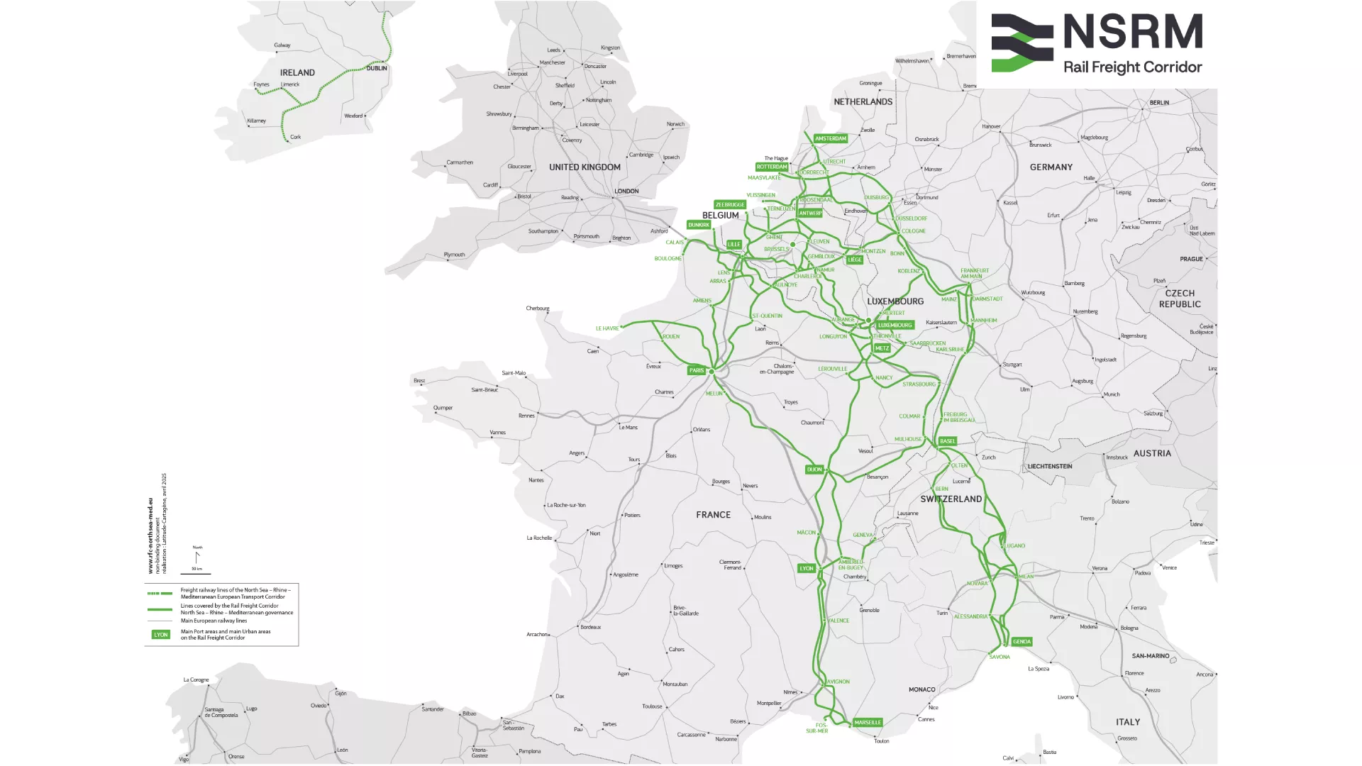 Périmètre du corridor fret NSRM : du nord ouest au sud de l'europe