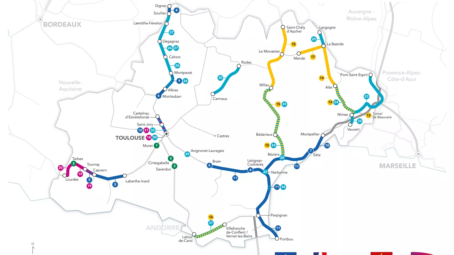 Carte des principaux chantiers 2026 en Occitanie